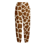 Brown Giraffe Pattern Print Fleece Lined Knit Pants
