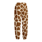 Brown Giraffe Pattern Print Fleece Lined Knit Pants