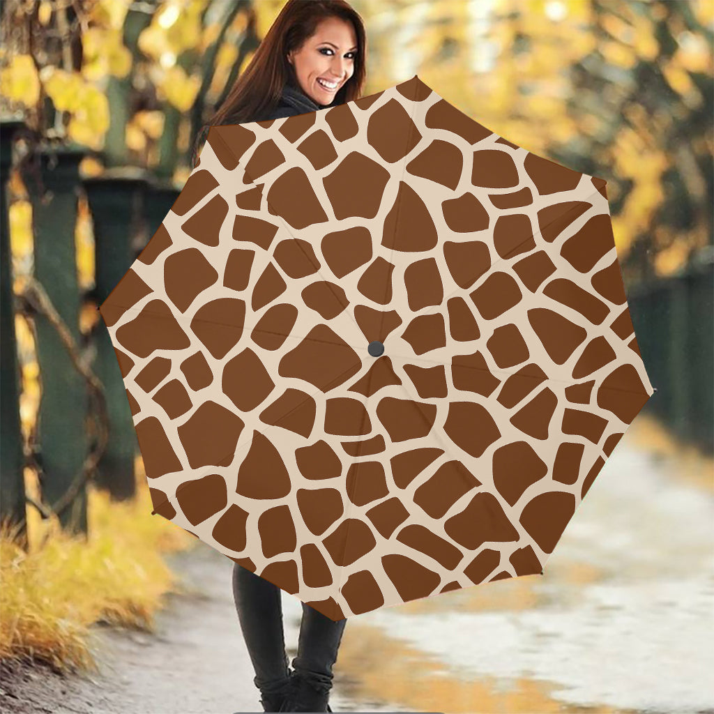 Brown Giraffe Pattern Print Foldable Umbrella