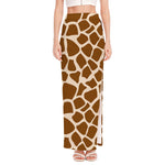 Brown Giraffe Pattern Print High Slit Maxi Skirt