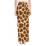 Brown Giraffe Pattern Print High Slit Maxi Skirt