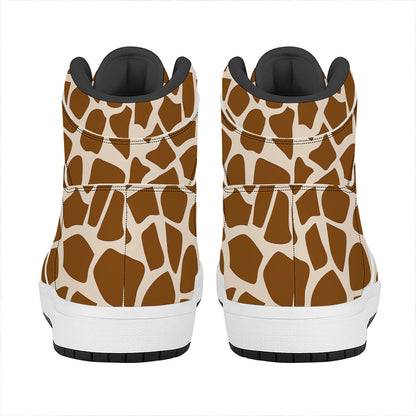 Brown Giraffe Pattern Print High Top Leather Sneakers