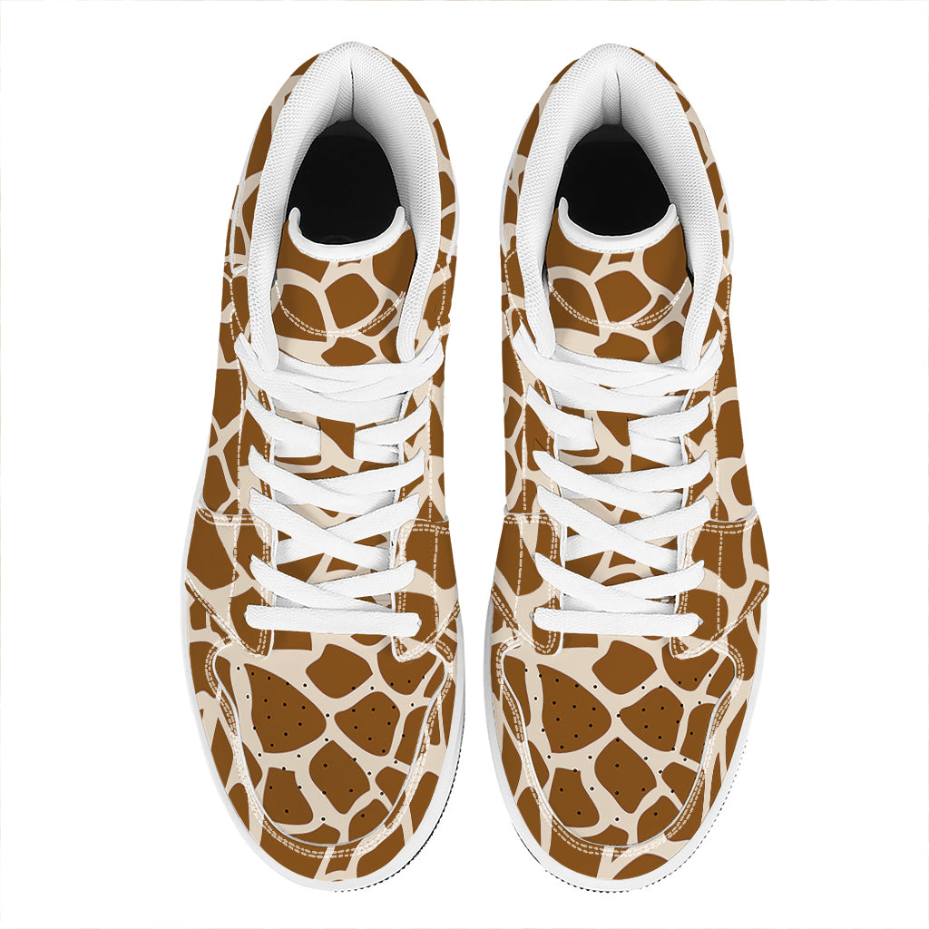 Brown Giraffe Pattern Print High Top Leather Sneakers