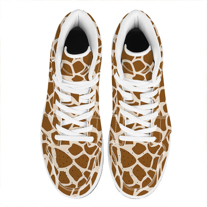 Brown Giraffe Pattern Print High Top Leather Sneakers