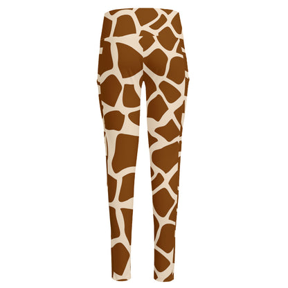 Brown Giraffe Pattern Print High-Waisted Pocket Leggings