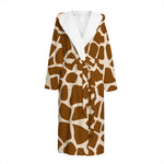 Brown Giraffe Pattern Print Hooded Bathrobe
