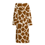Brown Giraffe Pattern Print Hooded Bathrobe