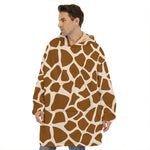 Brown Giraffe Pattern Print Hoodie Blanket
