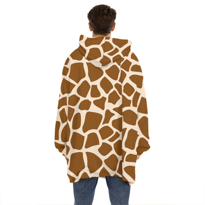 Brown Giraffe Pattern Print Hoodie Blanket