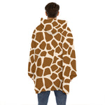 Brown Giraffe Pattern Print Hoodie Blanket