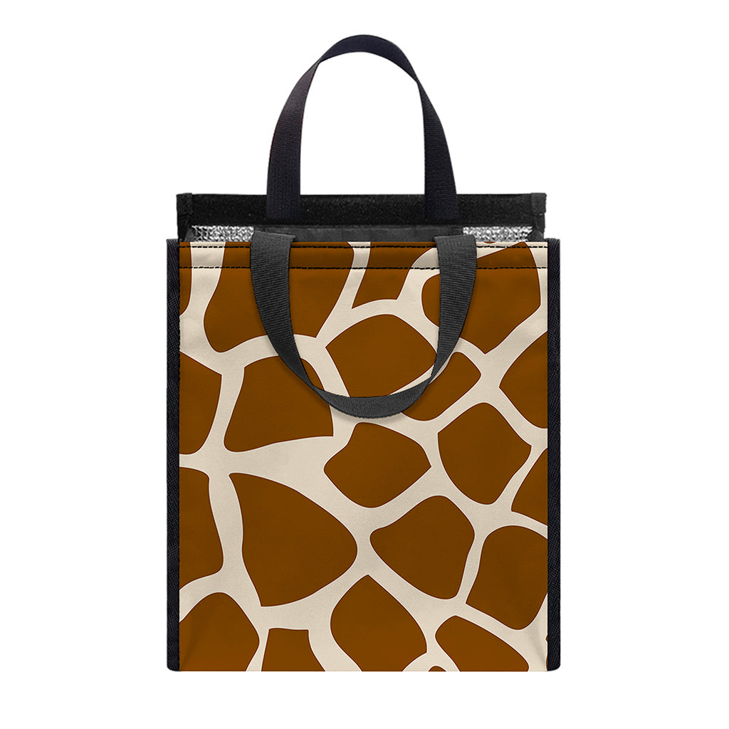 Brown Giraffe Pattern Print Insulated Lunch Tote