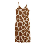 Brown Giraffe Pattern Print Jersey Midi Cami Dress