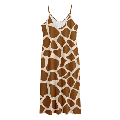 Brown Giraffe Pattern Print Jersey Midi Cami Dress
