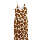 Brown Giraffe Pattern Print Jersey Midi Cami Dress