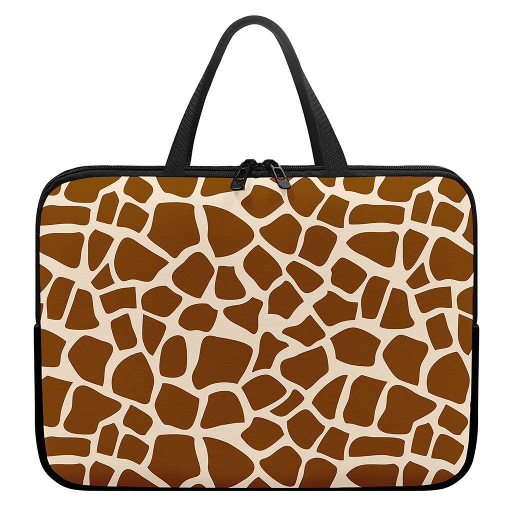 Brown Giraffe Pattern Print Laptop Sleeve With Handle
