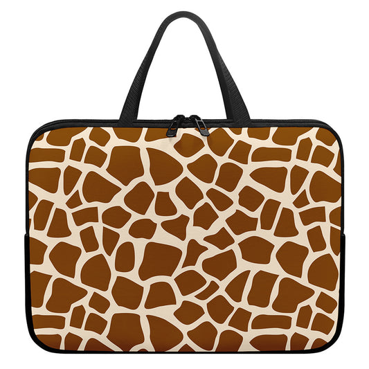 Brown Giraffe Pattern Print Laptop Sleeve With Handle