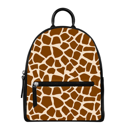 Brown Giraffe Pattern Print Leather Backpack