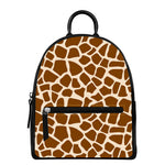 Brown Giraffe Pattern Print Leather Backpack