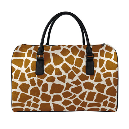 Brown Giraffe Pattern Print Leather Duffle Bag