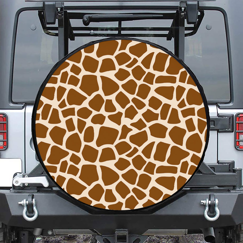 Brown Giraffe Pattern Print Leather Spare Tire Cover