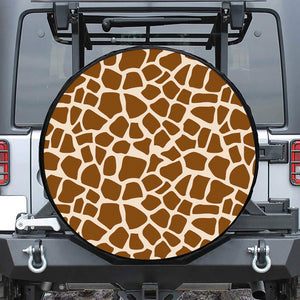 Brown Giraffe Pattern Print Leather Spare Tire Cover