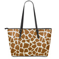 Brown Giraffe Pattern Print Leather Tote Bag With Zipper