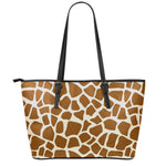 Brown Giraffe Pattern Print Leather Tote Bag