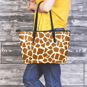 Brown Giraffe Pattern Print Leather Tote Bag
