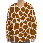 Brown Giraffe Pattern Print Long Sleeve Baseball Jersey
