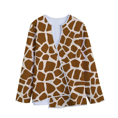 Brown Giraffe Pattern Print Long Sleeve Short Coat