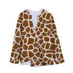 Brown Giraffe Pattern Print Long Sleeve Short Coat