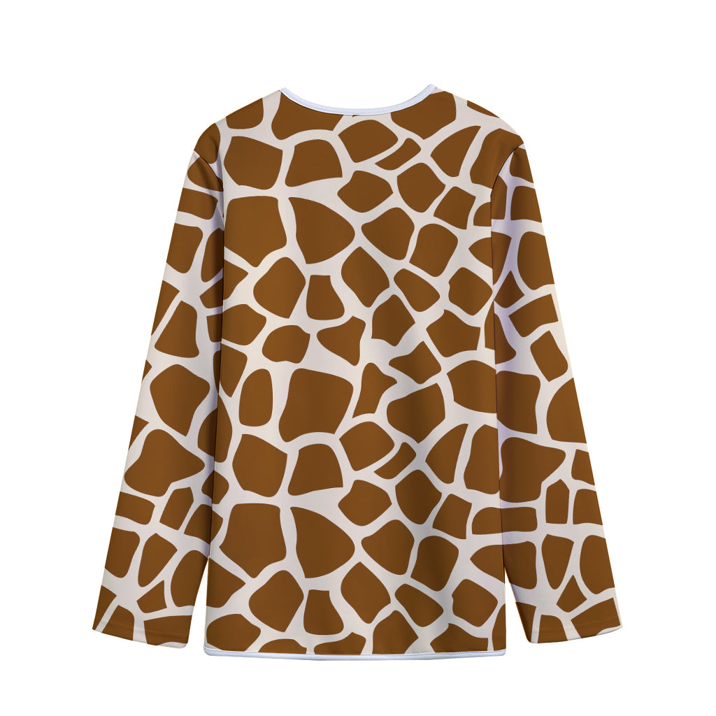 Brown Giraffe Pattern Print Long Sleeve Short Coat