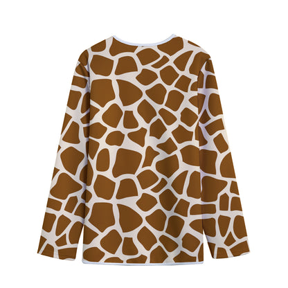 Brown Giraffe Pattern Print Long Sleeve Short Coat