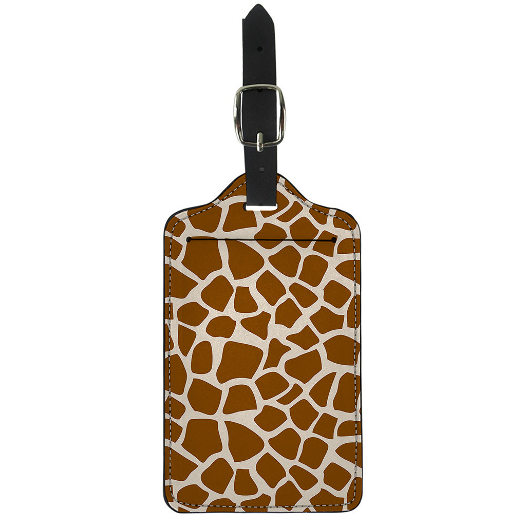 Brown Giraffe Pattern Print Luggage Tag