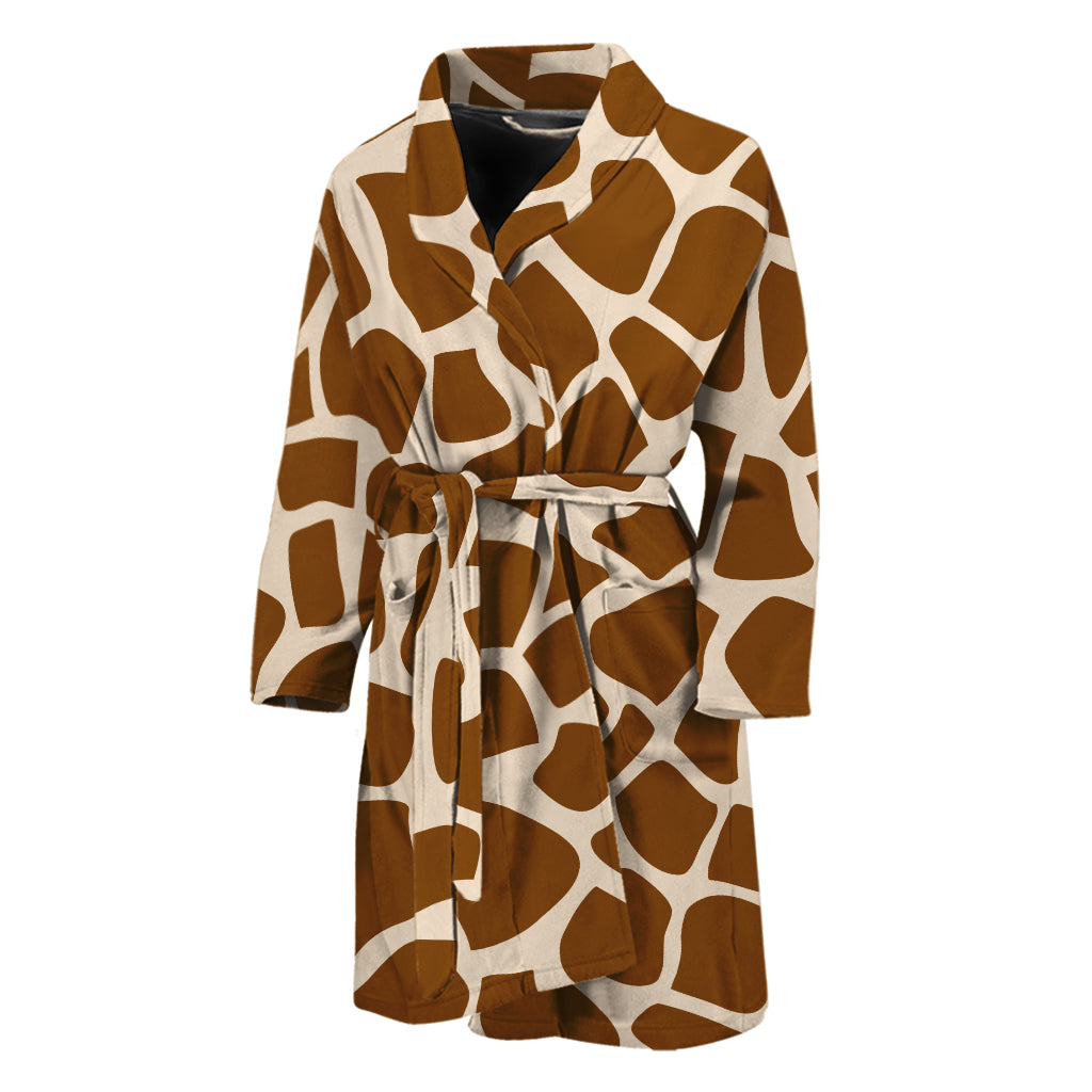 Brown Giraffe Pattern Print Men's Bathrobe