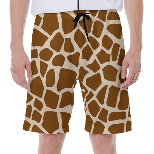Brown Giraffe Pattern Print Men's Beach Shorts