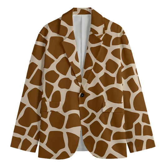 Brown Giraffe Pattern Print Men's Blazer