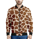Brown Giraffe Pattern Print Men's Bomber Jacket