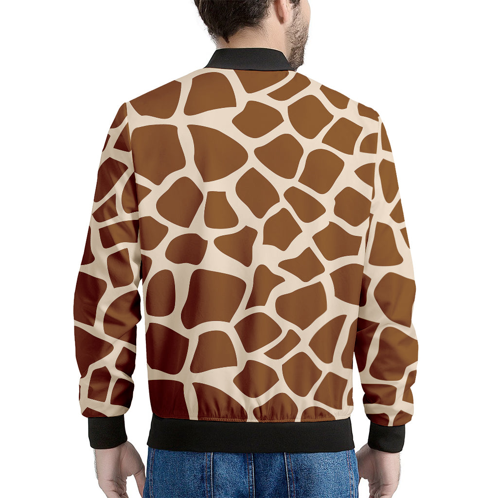Brown Giraffe Pattern Print Men's Bomber Jacket