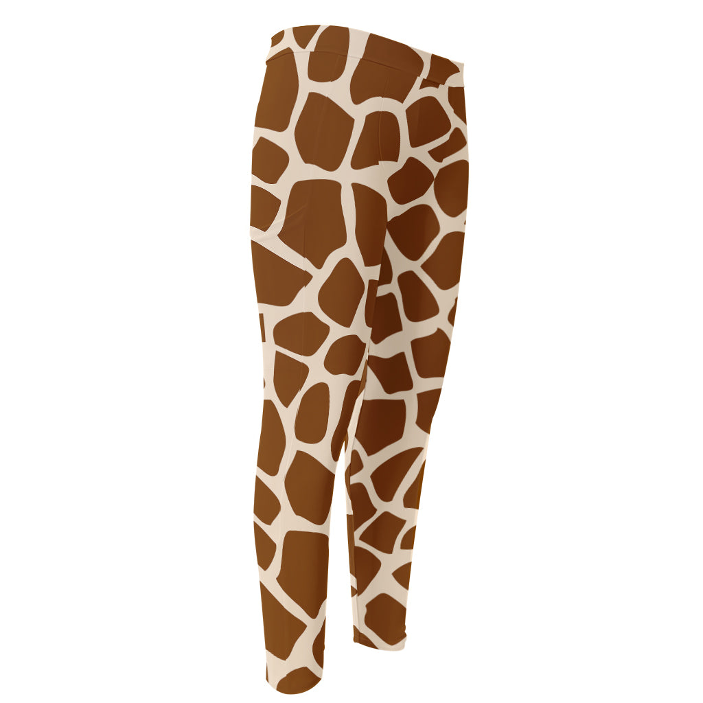 Brown Giraffe Pattern Print Men's Compression Pants