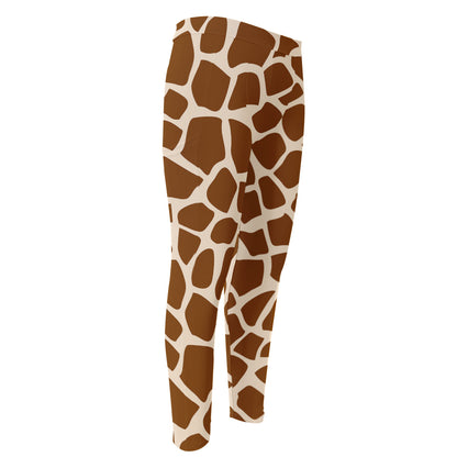 Brown Giraffe Pattern Print Men's Compression Pants