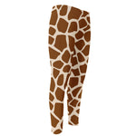 Brown Giraffe Pattern Print Men's Compression Pants
