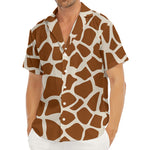 Brown Giraffe Pattern Print Men's Deep V-Neck Shirt