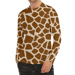 Brown Giraffe Pattern Print Men's Long Sleeve Rash Guard