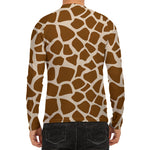 Brown Giraffe Pattern Print Men's Long Sleeve Rash Guard