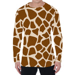 Brown Giraffe Pattern Print Men's Long Sleeve T-Shirt