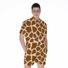 Brown Giraffe Pattern Print Men's Rompers