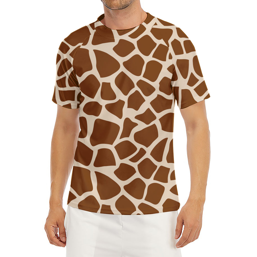 Brown Giraffe Pattern Print Men's Short Sleeve Rash Guard