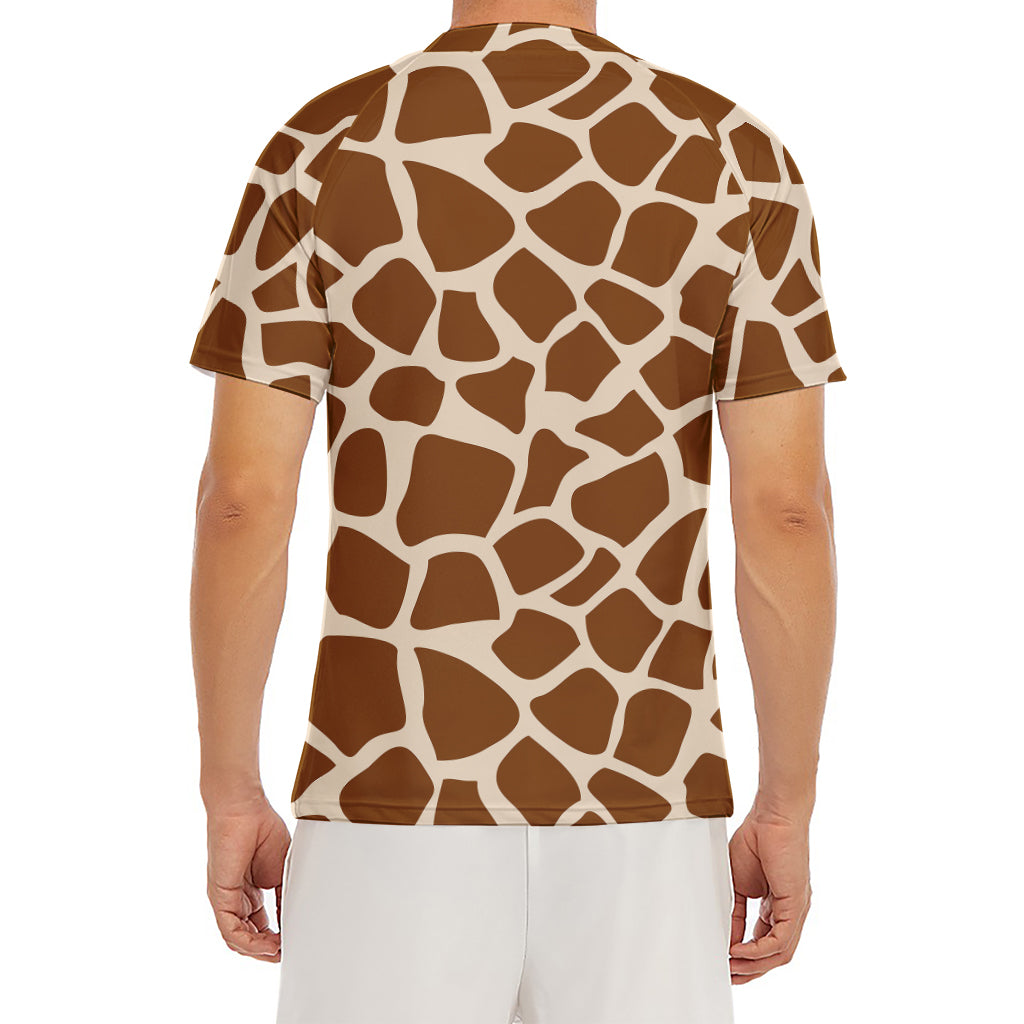 Brown Giraffe Pattern Print Men's Short Sleeve Rash Guard