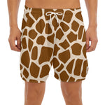 Brown Giraffe Pattern Print Men's Split Running Shorts